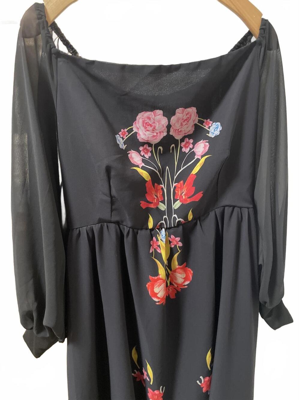 Maxi Dress Women's 3XL Black Floral Grunge Fairy Whimsigoth - Picture 2 of 13